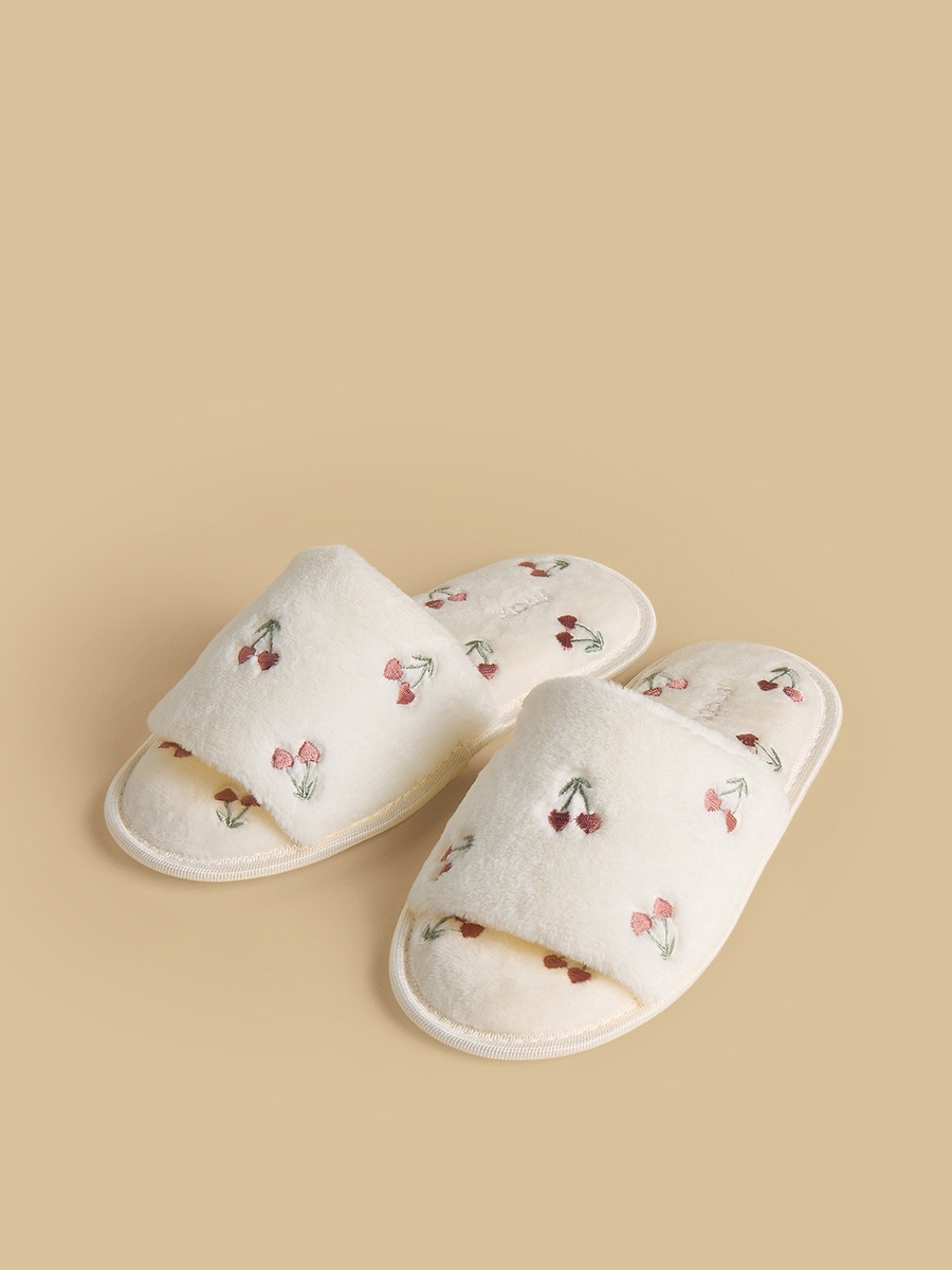 Cherry Embroidered Bedroom Slides