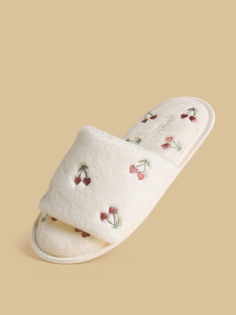 Cherry Embroidered Bedroom Slides