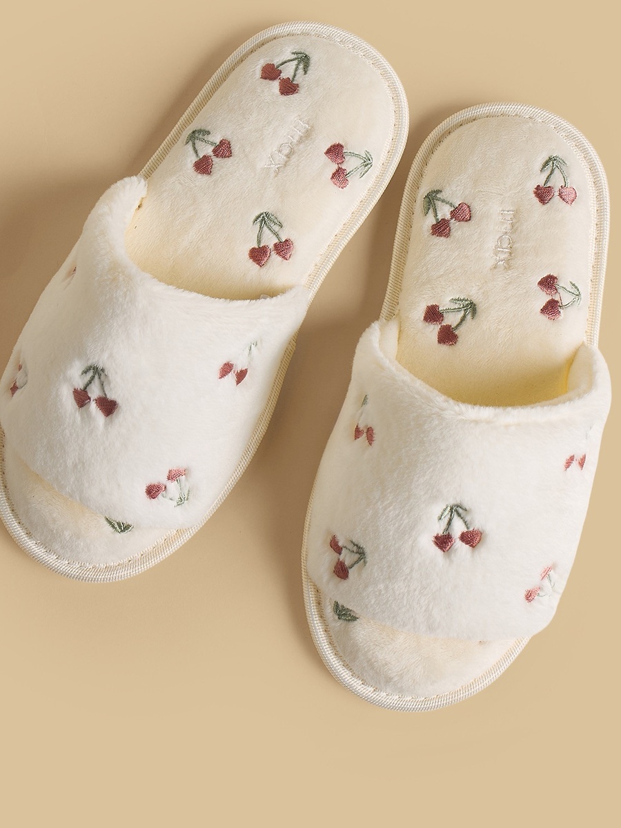 Cherry Embroidered Bedroom Slides