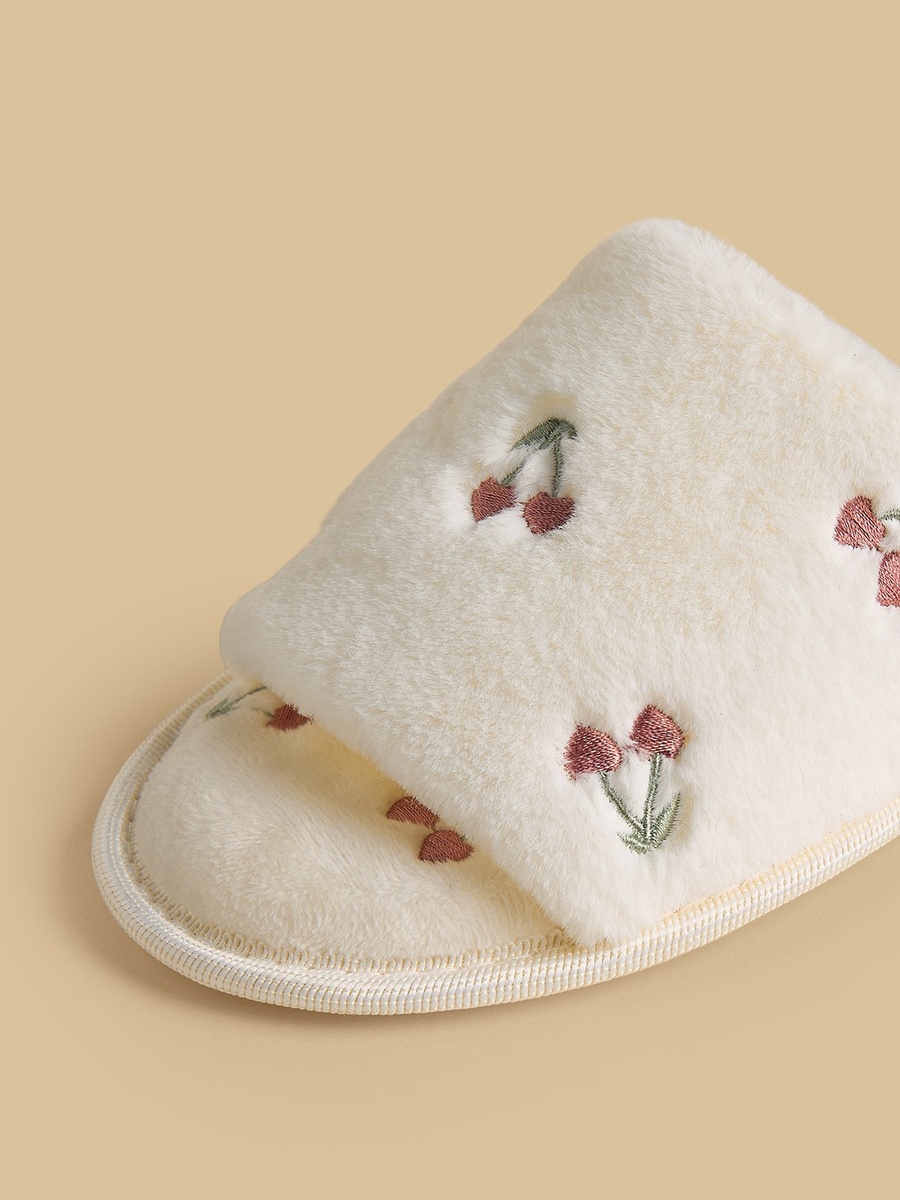 Cherry Embroidered Bedroom Slides