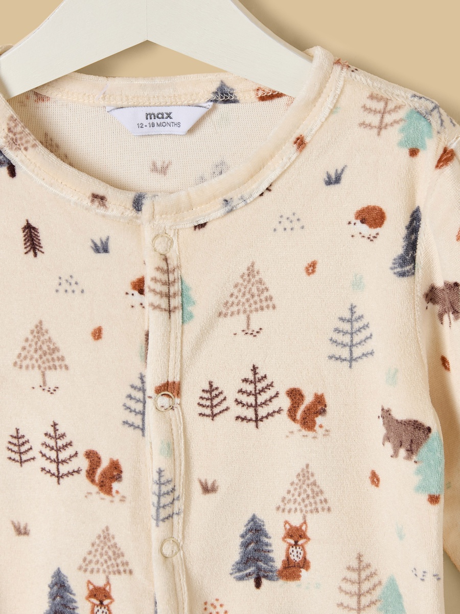 Woodland Print Velour Sleepsuit