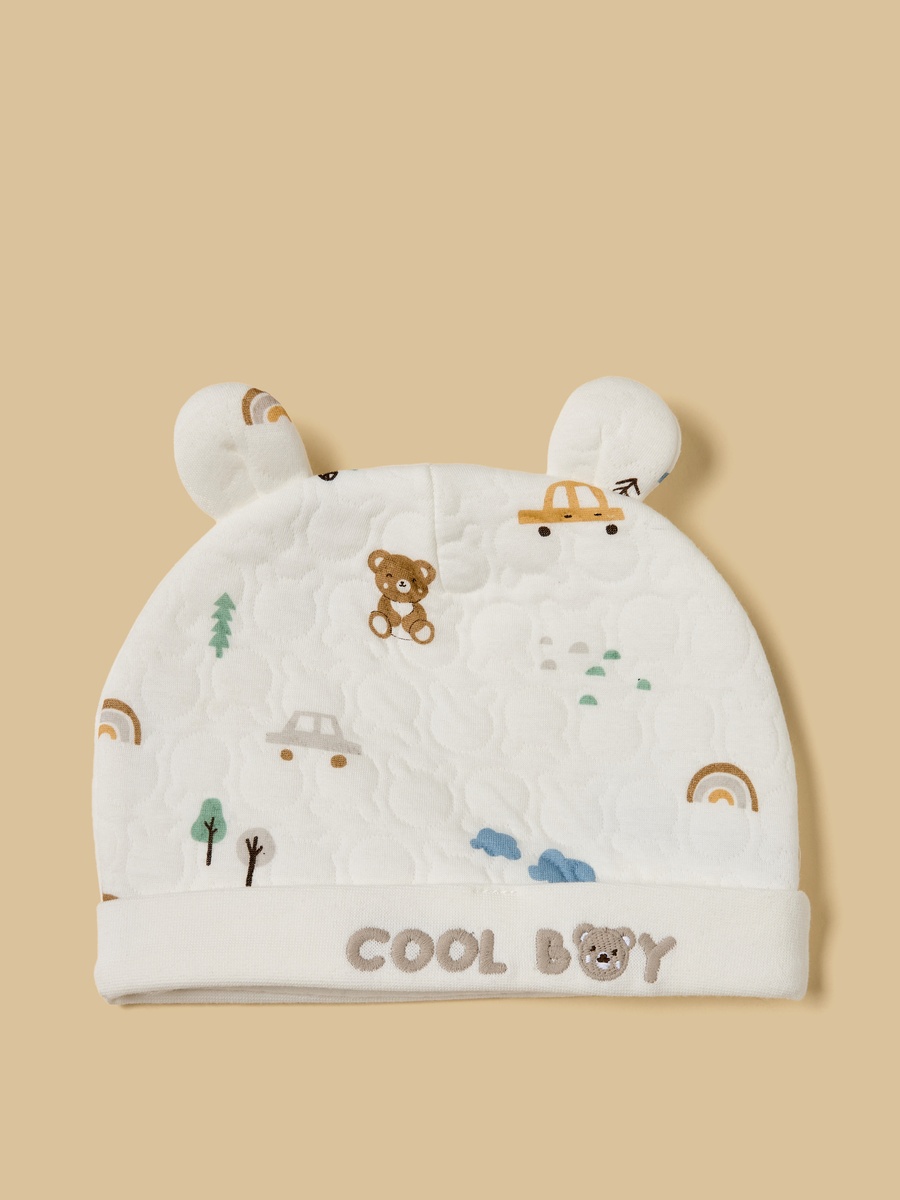 Bear Print Quilted Sleepsuit with Cap