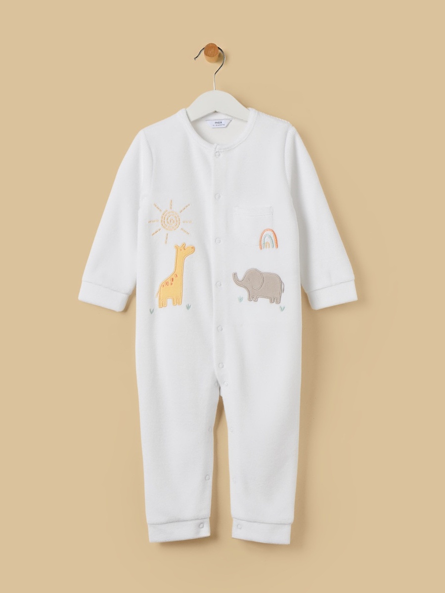 Embroidered Velour Sleepsuit with Cap