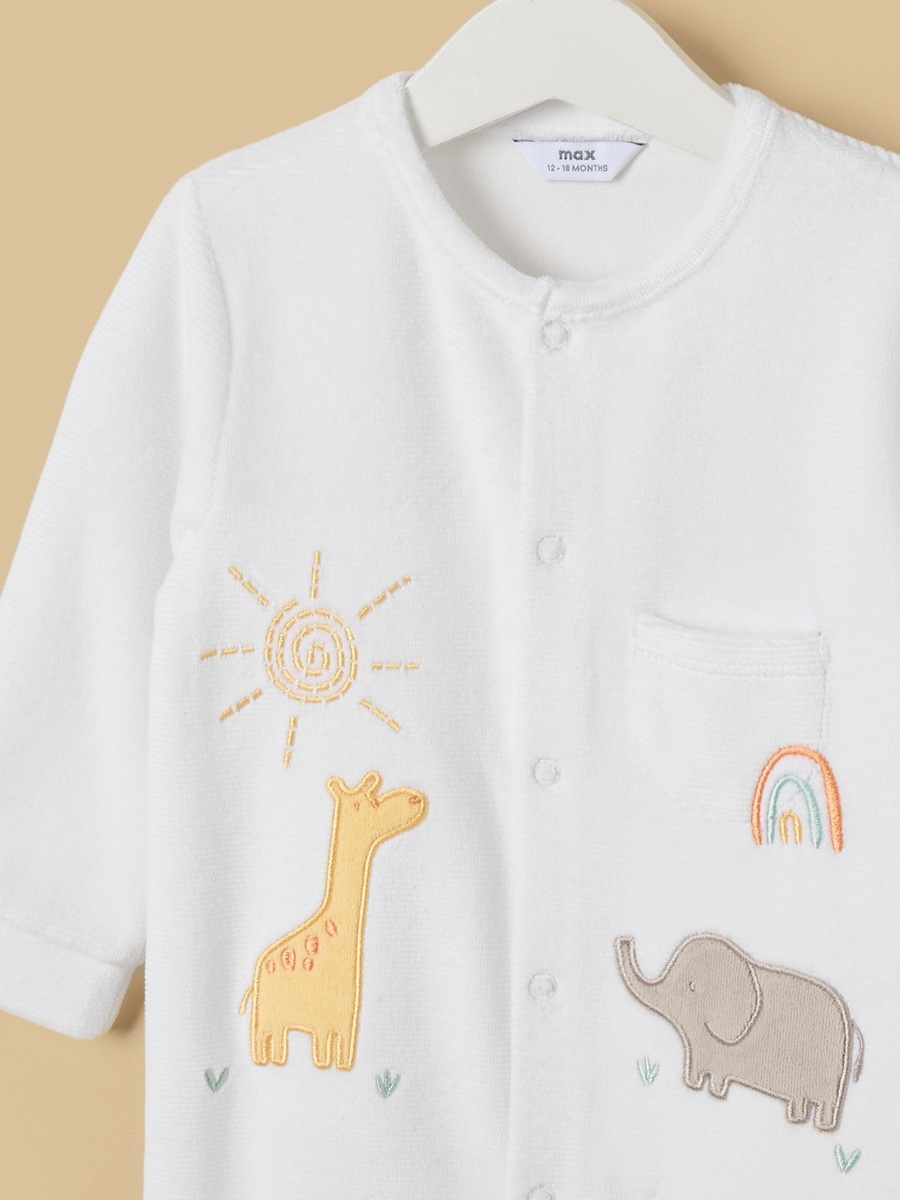 Embroidered Velour Sleepsuit with Cap