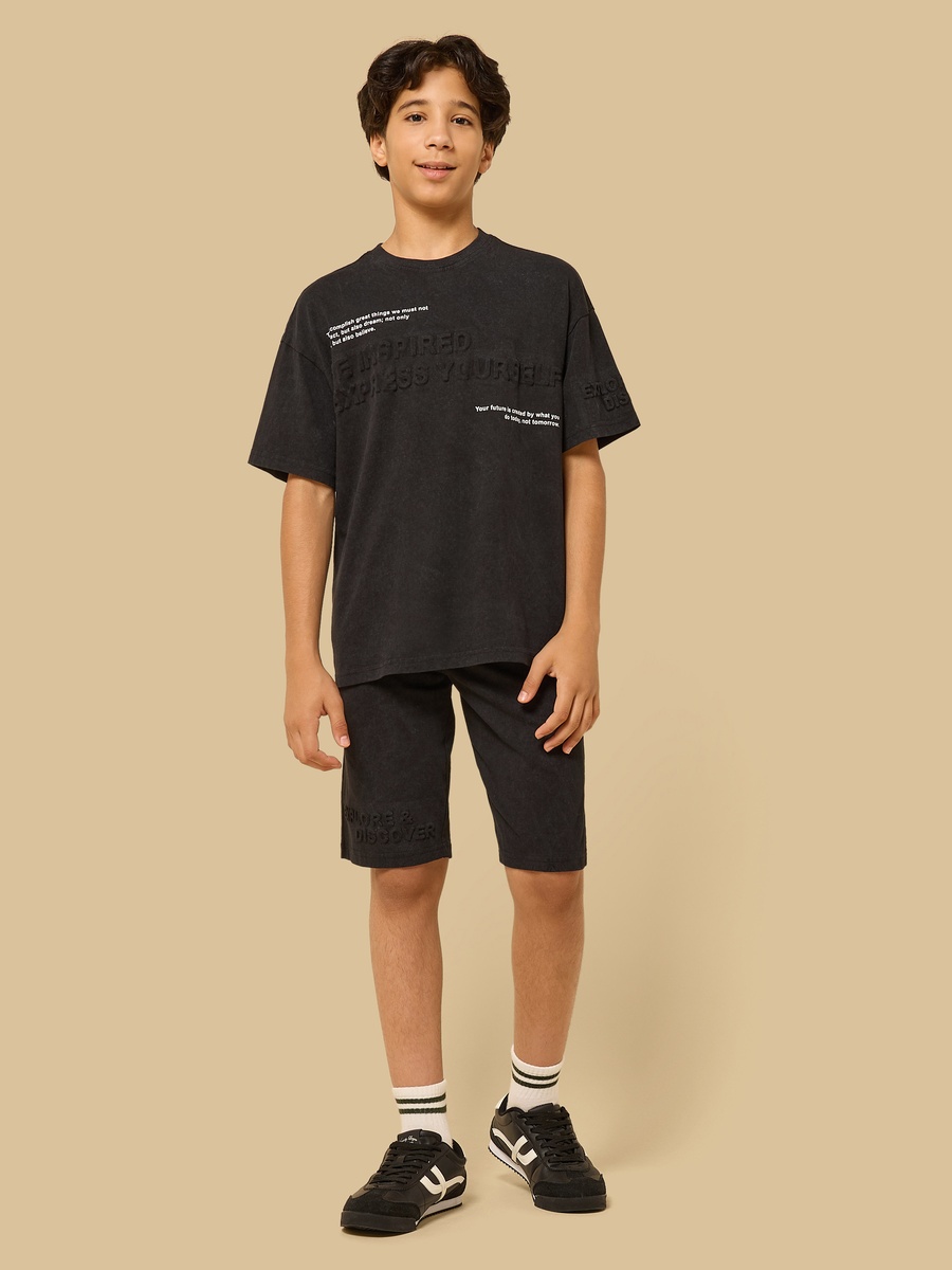 Slogan Print T-Shirt and Shorts Set