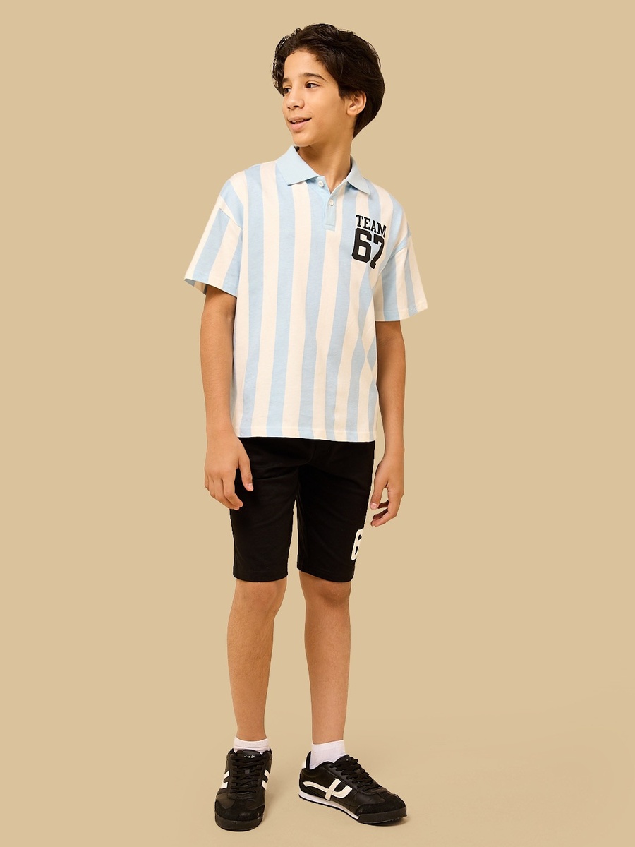Varsity Print Polo Cotton T-Shirt and Shorts Set
