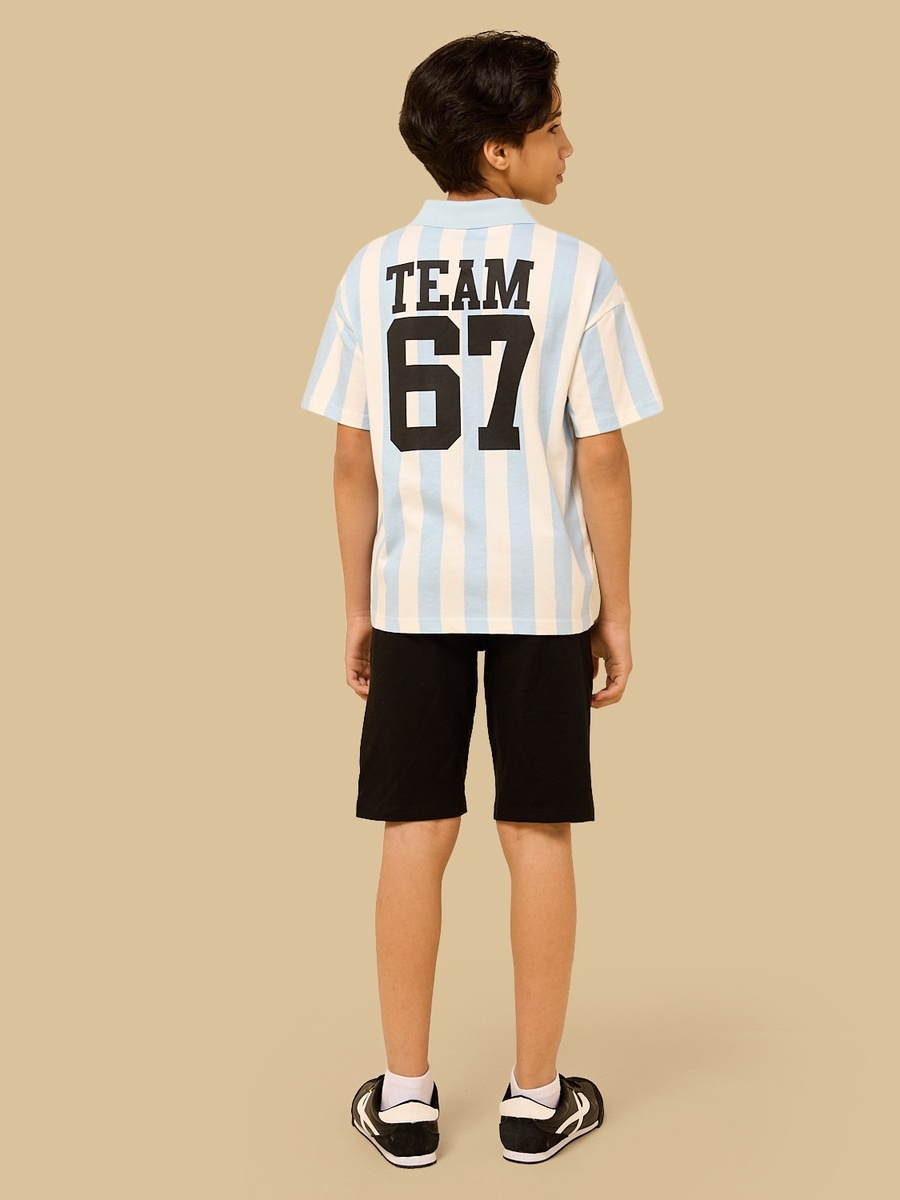 Varsity Print Polo Cotton T-Shirt and Shorts Set