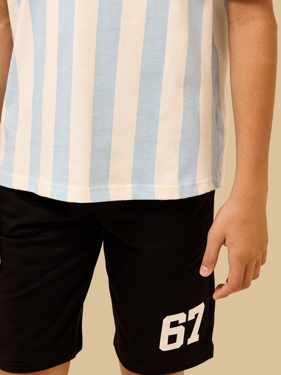Varsity Print Polo Cotton T-Shirt and Shorts Set