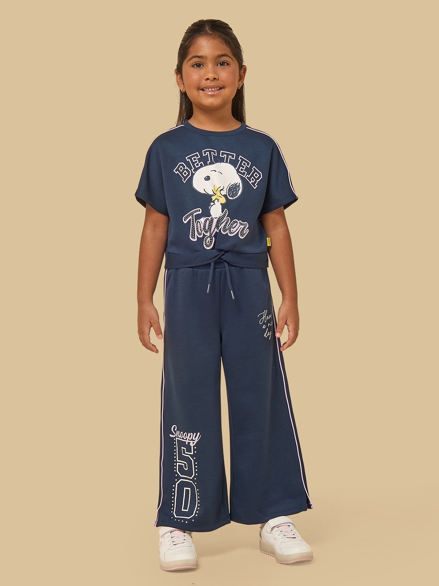 Snoopy Print T-Shirt and Wide Leg Track Pants Set