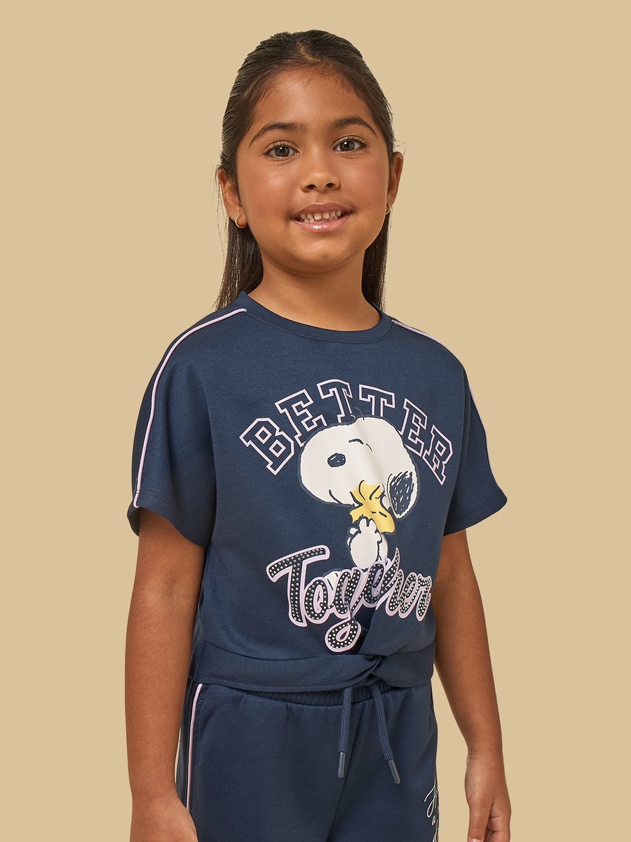 Snoopy Print T-Shirt and Wide Leg Track Pants Set
