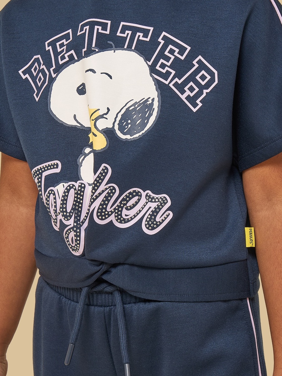 Snoopy Print T-Shirt and Wide Leg Track Pants Set