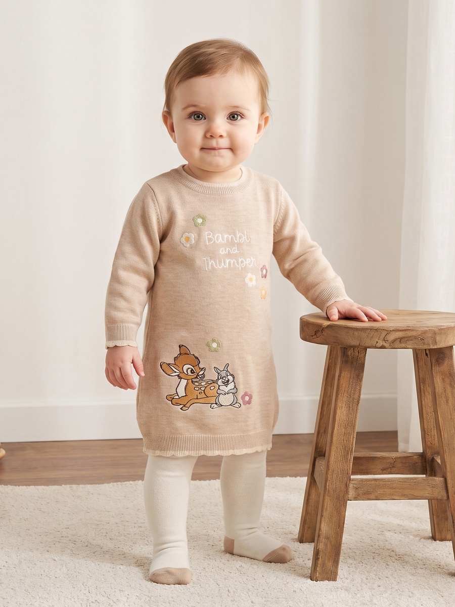 Bambi and Thumper Embroidered Sweater Dress with Stockings