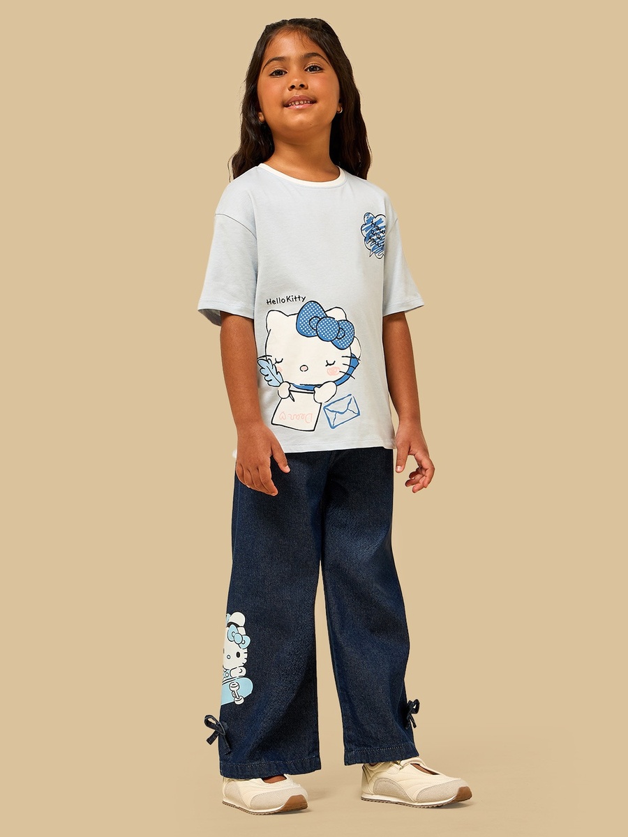 Hello Kitty Print Wide Leg Cotton Jeans