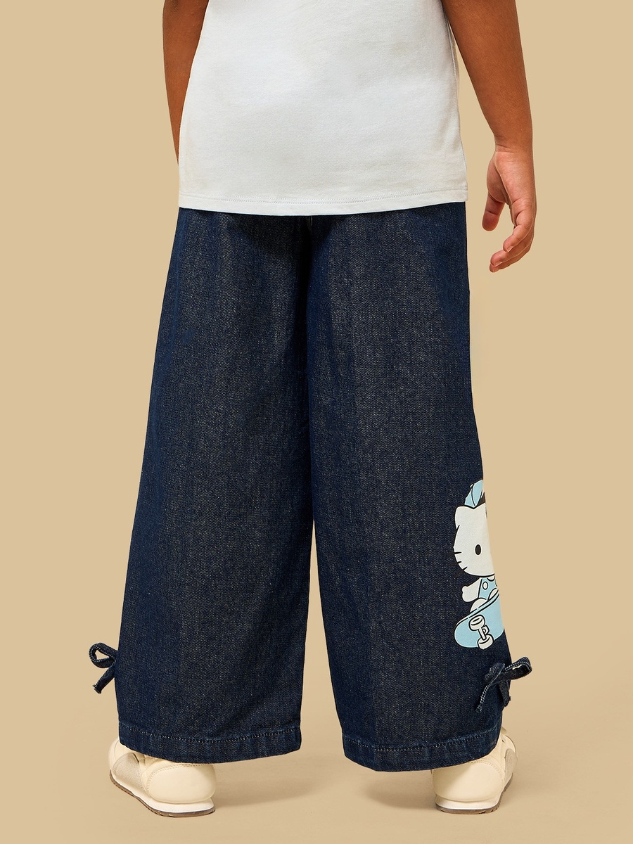 Hello Kitty Print Wide Leg Cotton Jeans