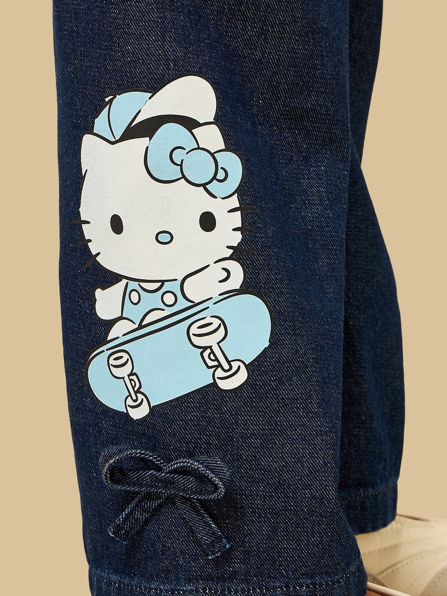 Hello Kitty Print Wide Leg Cotton Jeans