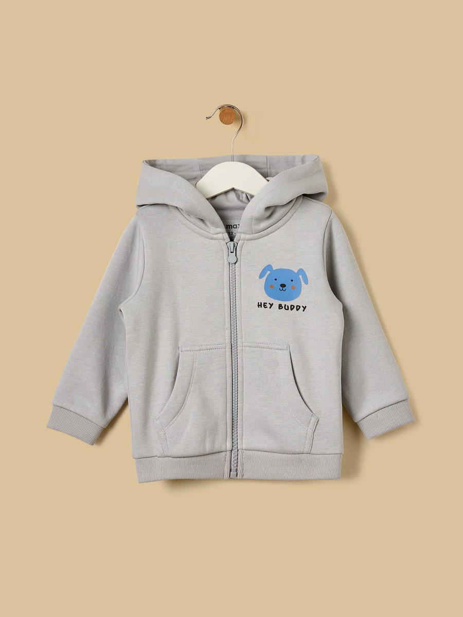 Bear Print Zip Through Hoodie