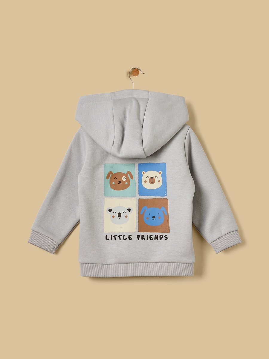 Bear Print Zip Through Hoodie