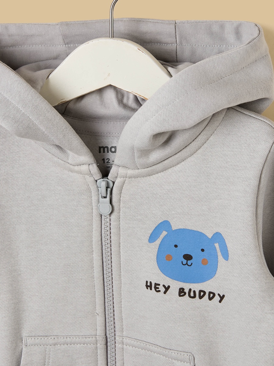 Bear Print Zip Through Hoodie