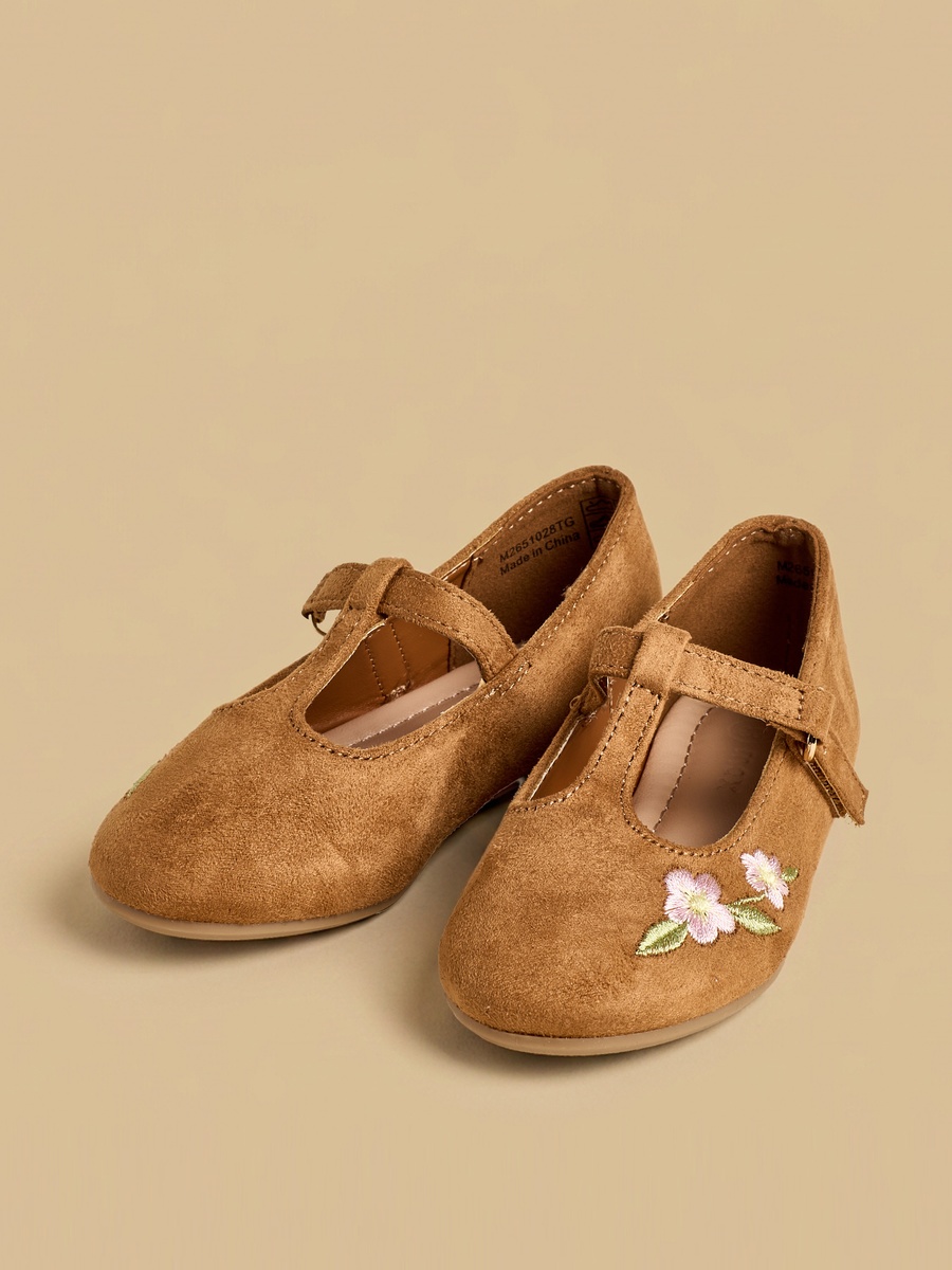 Floral Embroidered Suede Ballerina Shoes