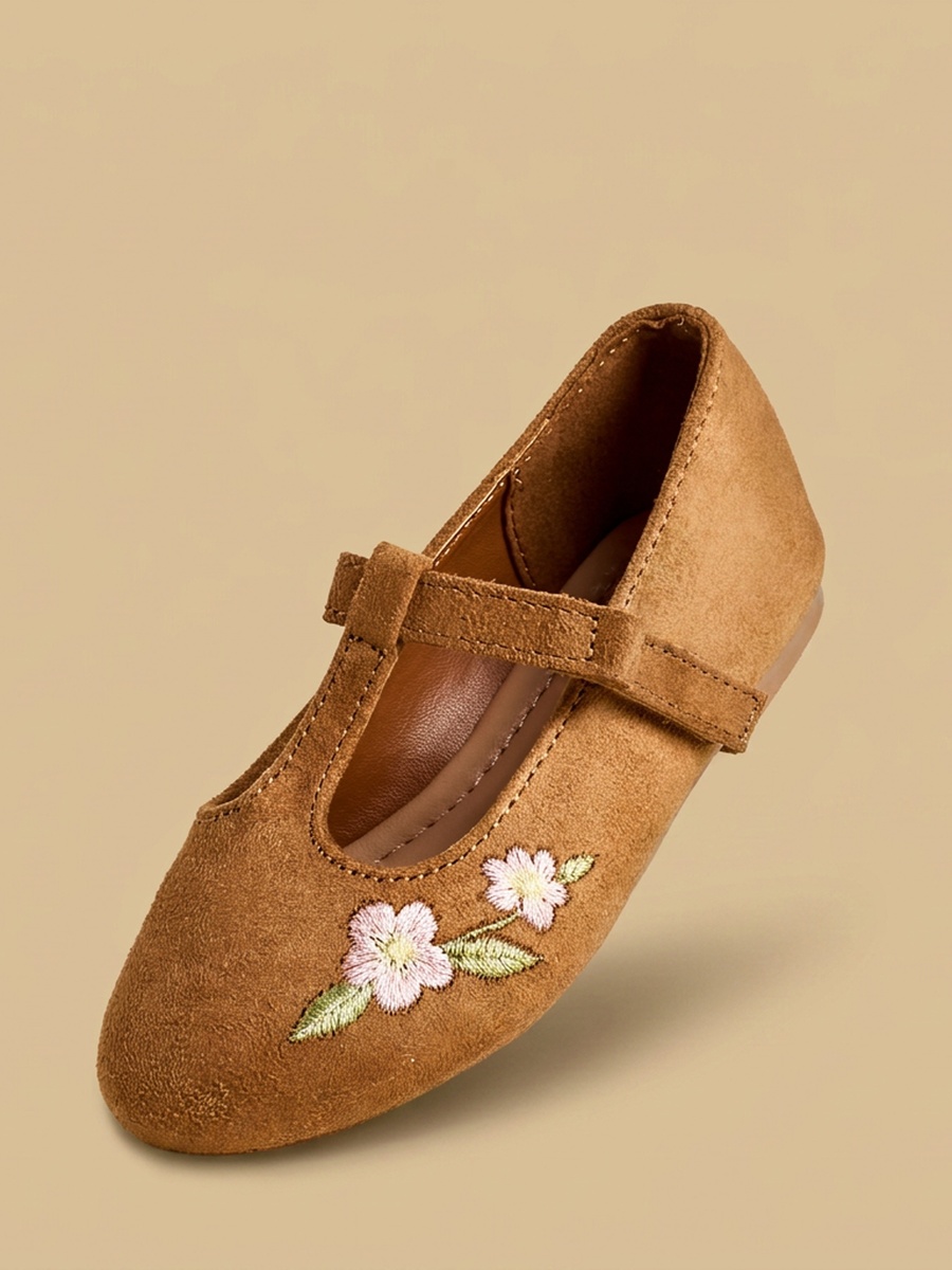 Floral Embroidered Suede Ballerina Shoes