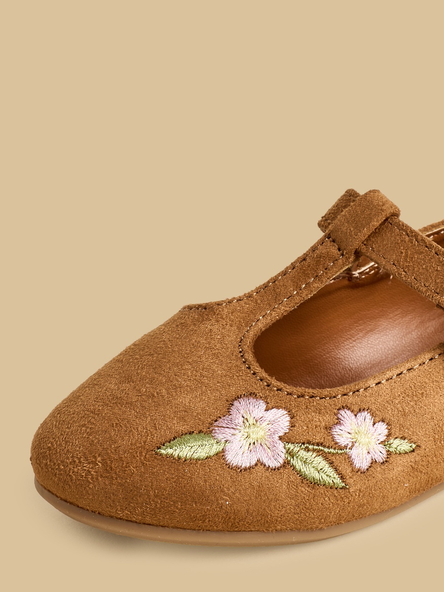 Floral Embroidered Suede Ballerina Shoes