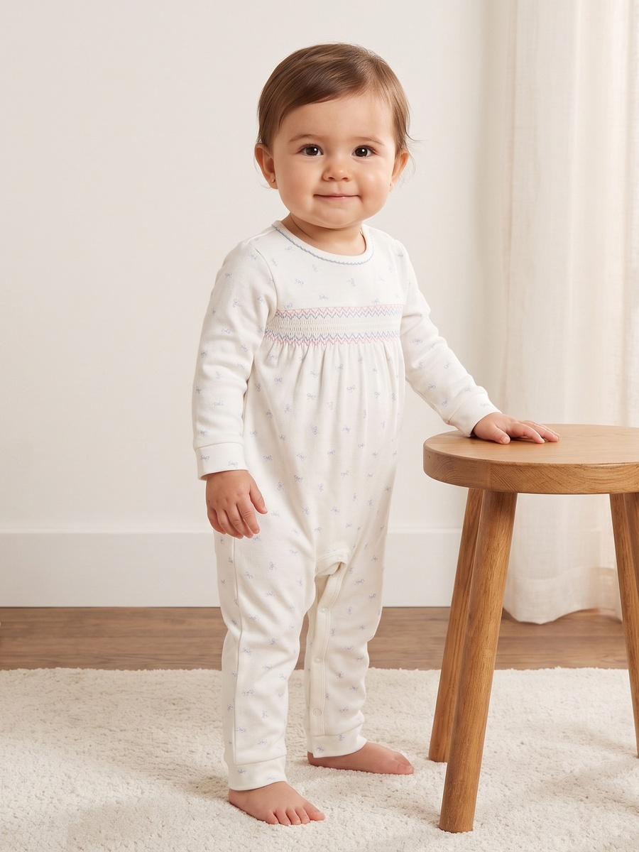 Bow Print Cotton Sleepsuit