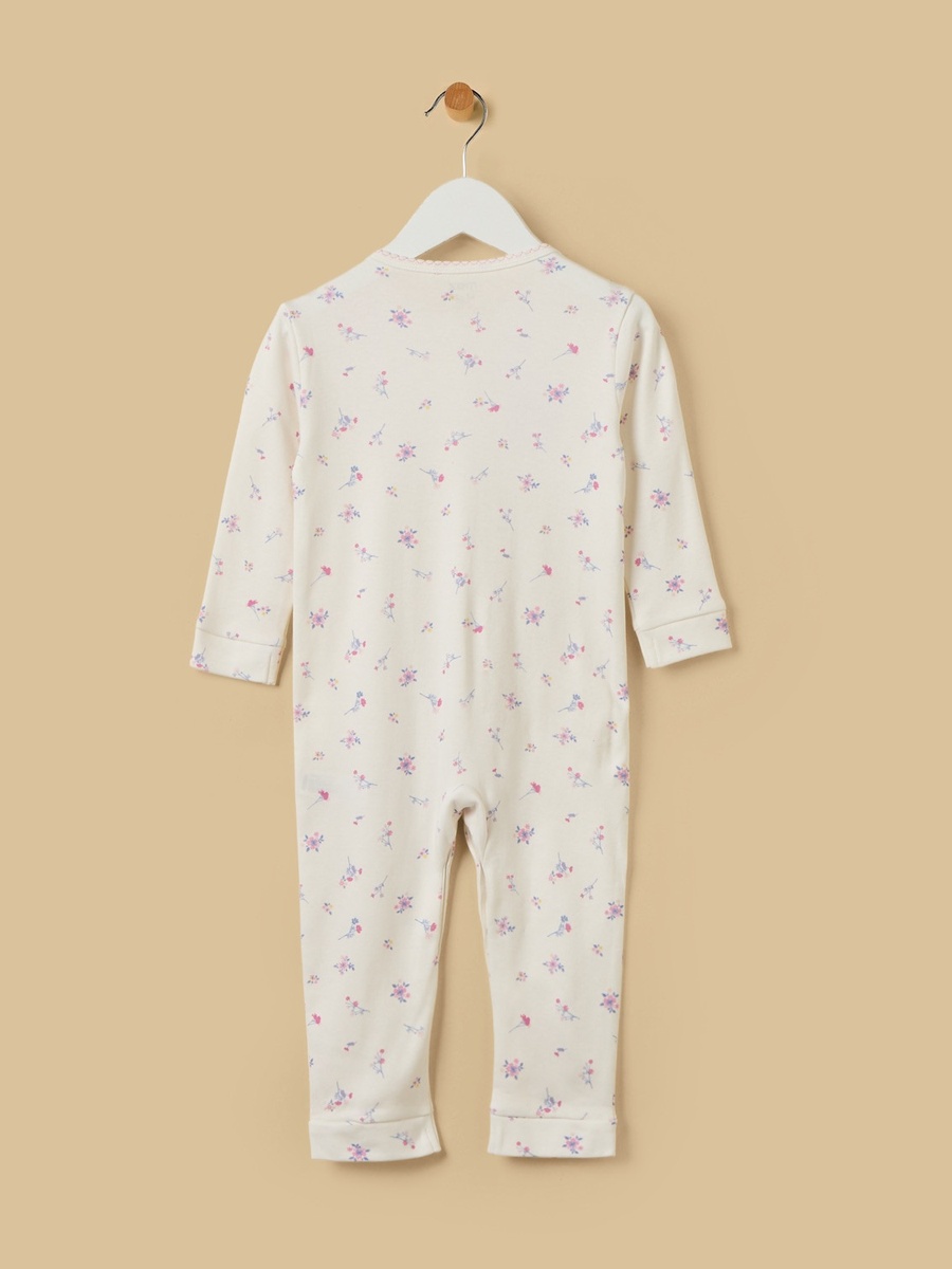 Floral Print Cotton Sleepsuit with Cap