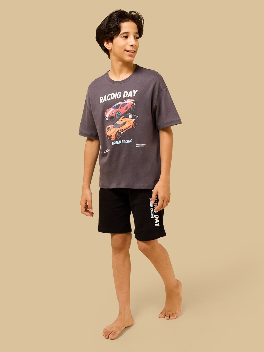 Racing Car Print Cotton Shorts Set