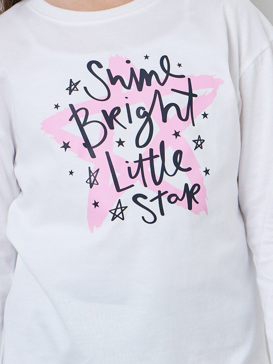 Girls Cotton Graphic T-Shirt and Star Print Leggings Set