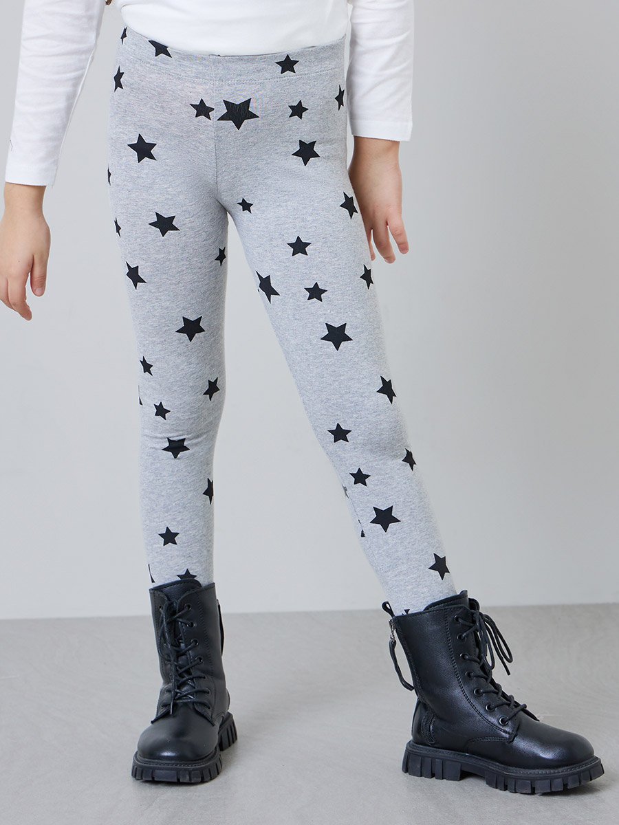 Girls Cotton Graphic T-Shirt and Star Print Leggings Set