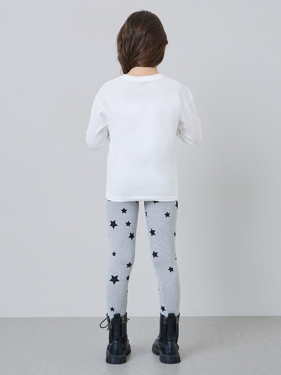 Girls Cotton Graphic T-Shirt and Star Print Leggings Set