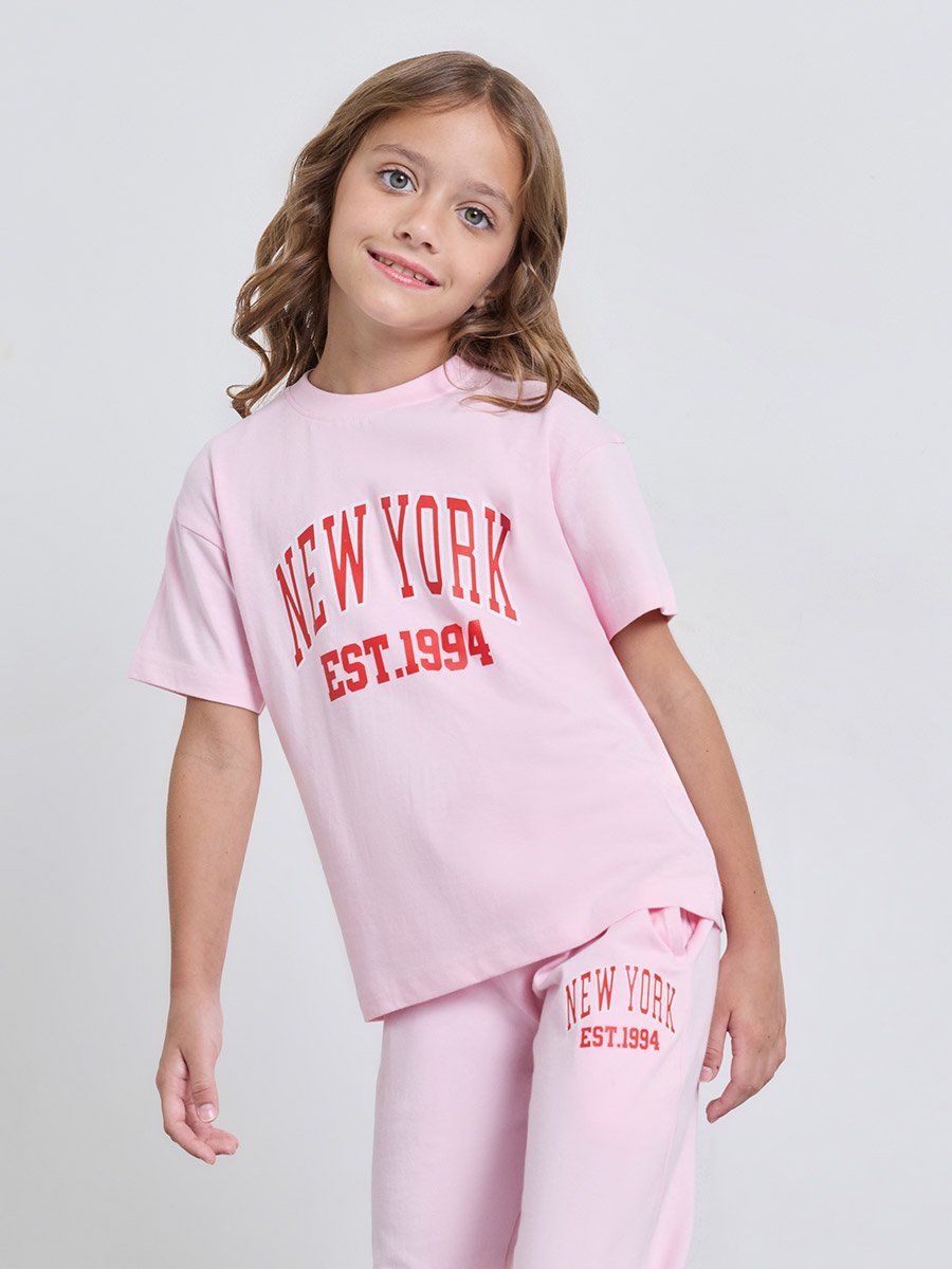 Girls Pink New York Graphic T-Shirt and Joggers Set