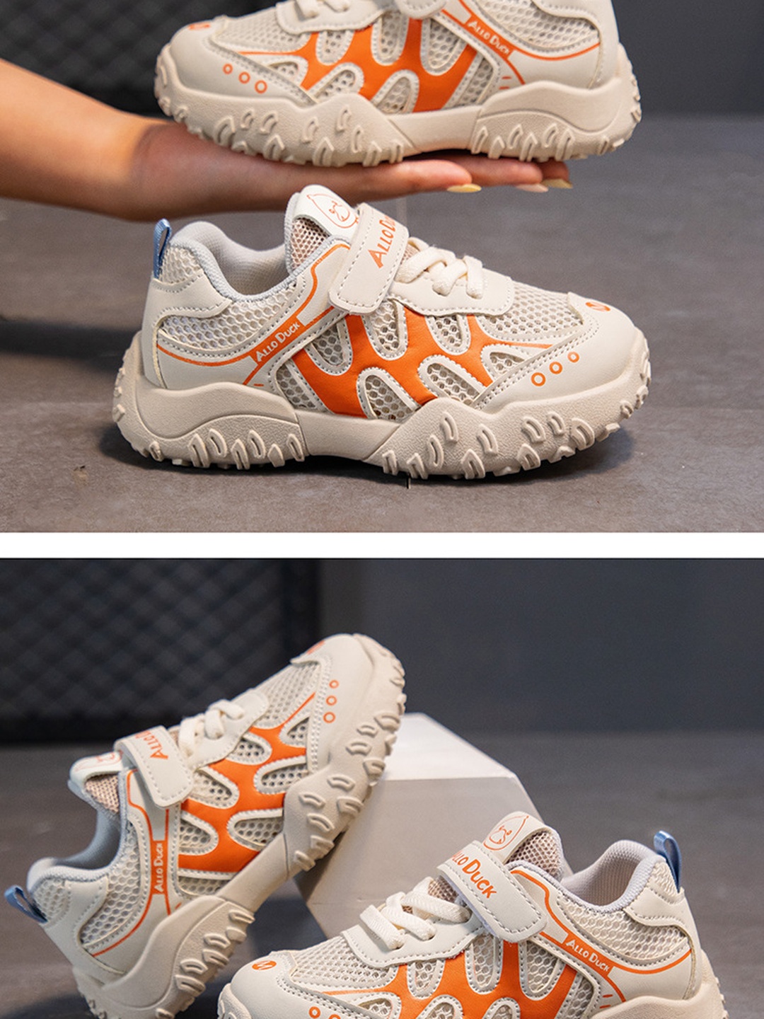 Textured Mesh Hook-and-Loop Sneakers