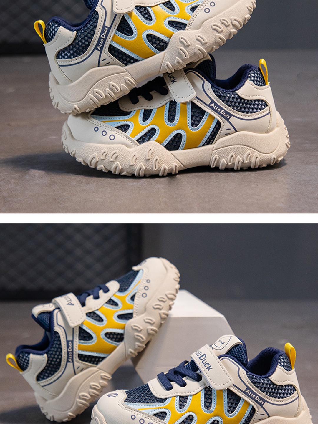Textured Mesh Hook-and-Loop Sneakers