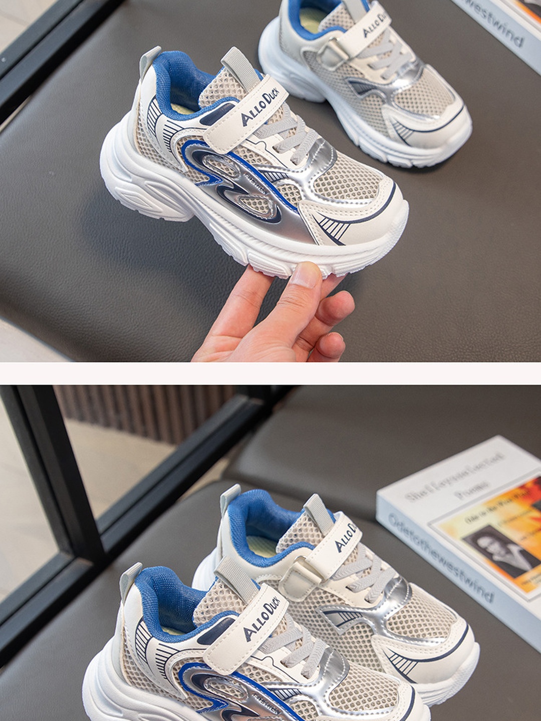 Mesh Hook-and-Loop Athletic Sneakers