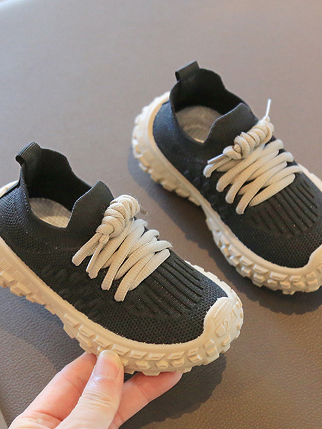 Black Knit Sneakers with Rubber Sole