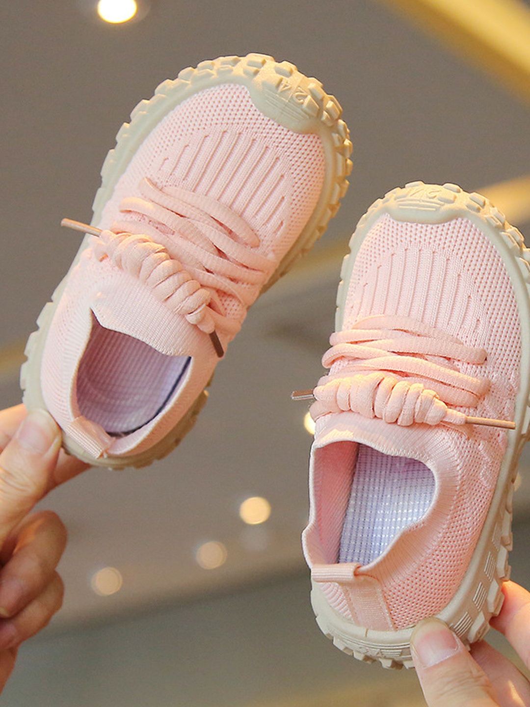 Lace-Up Knit Sneakers with Textured Sole