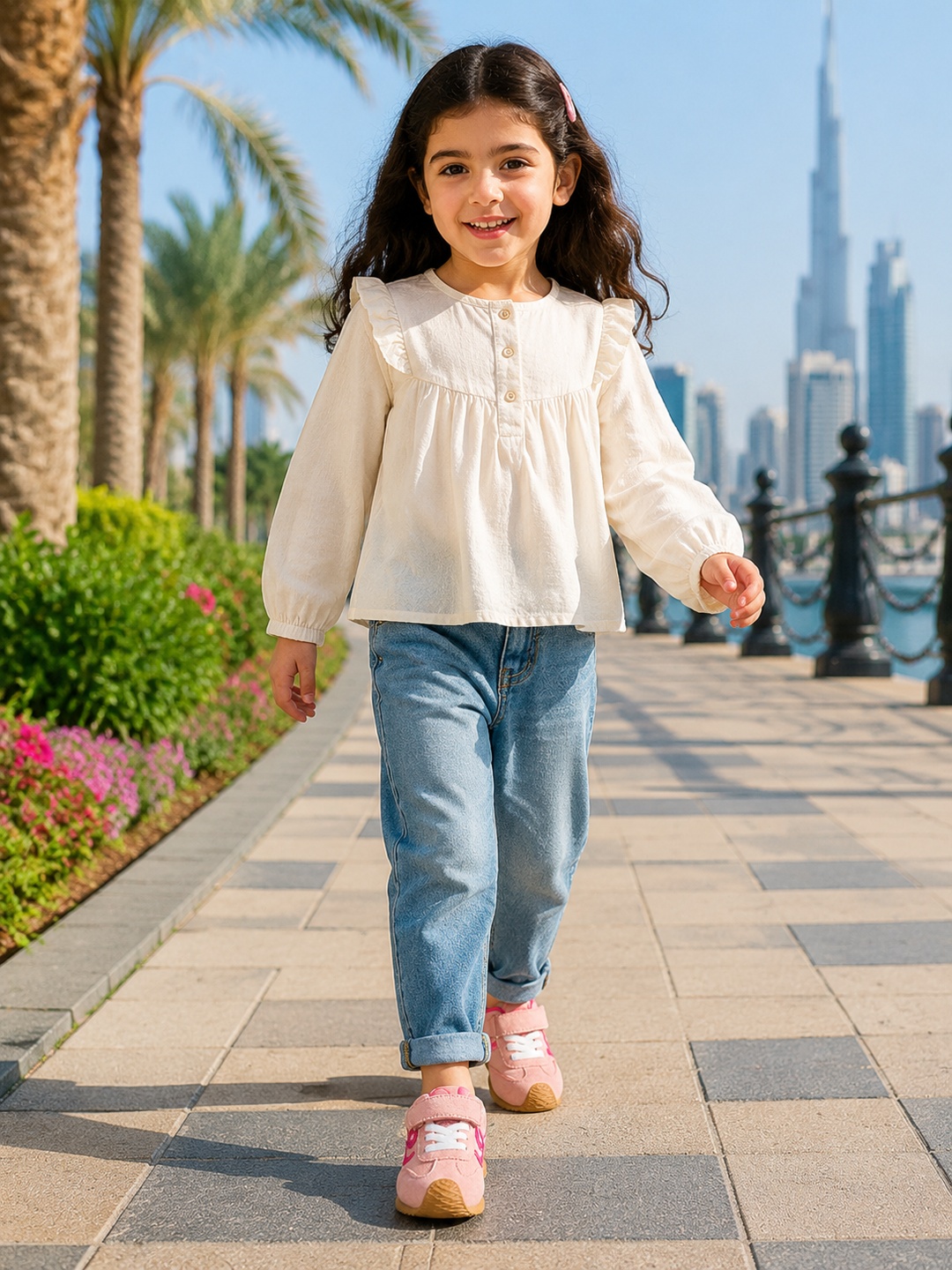 حذاء رياضي شبكي بنعل صمغي وشريط إغلاق فلكرو للبنات