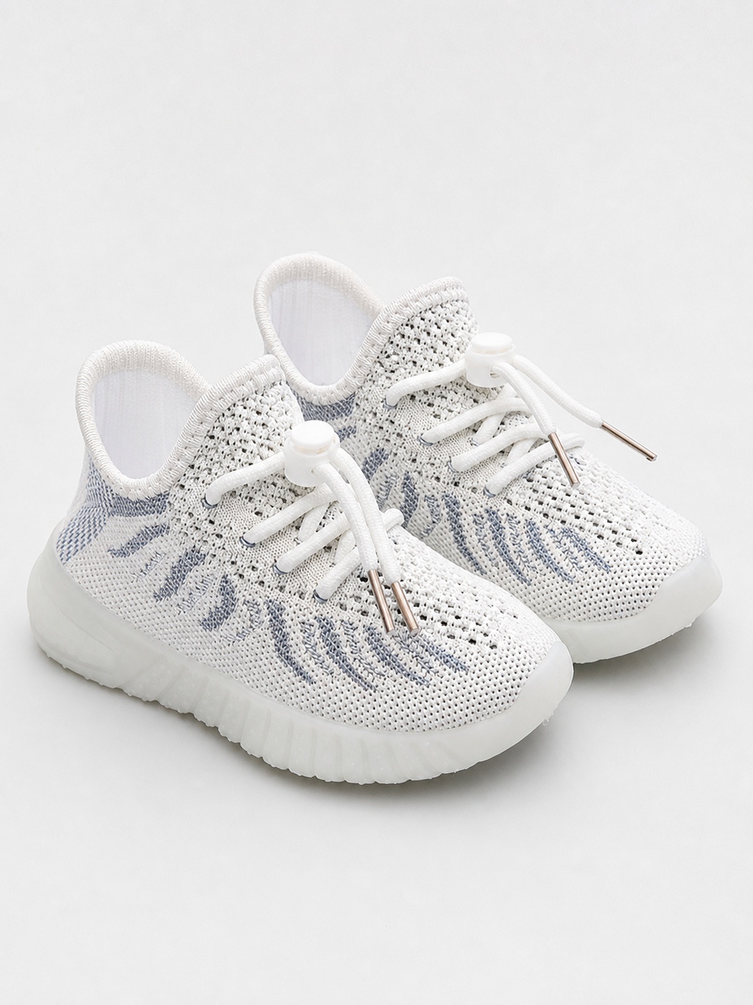 White Knit Lace-Up Sneakers with Elastic Sock Collar