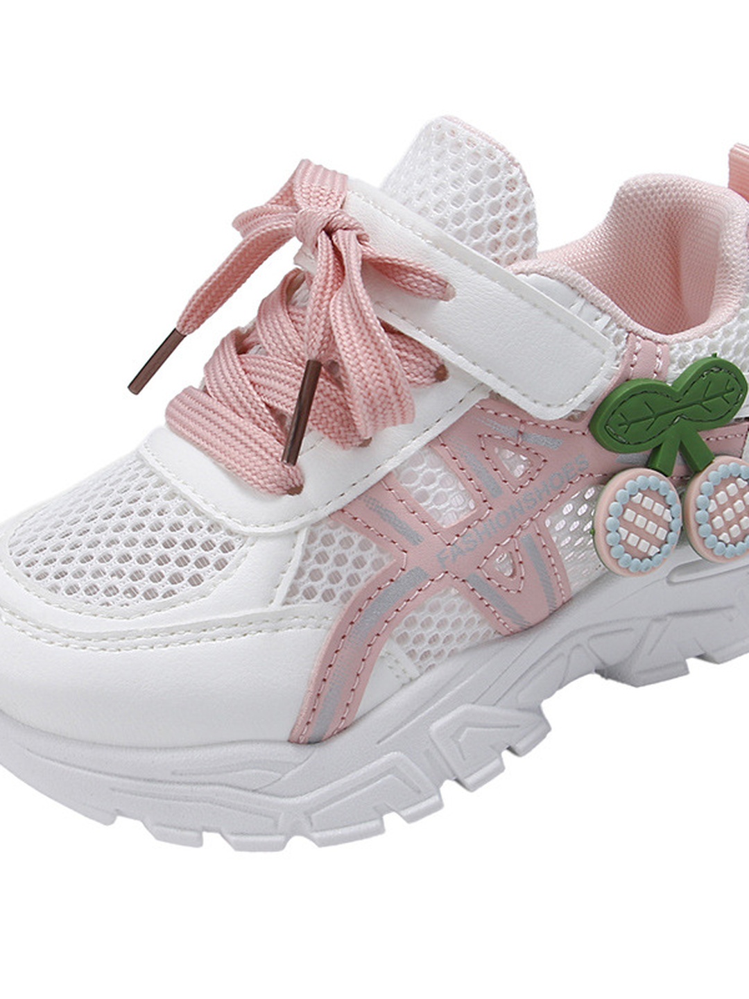 Girls Mesh Cherry Sneakers with Hook-and-Loop Strap