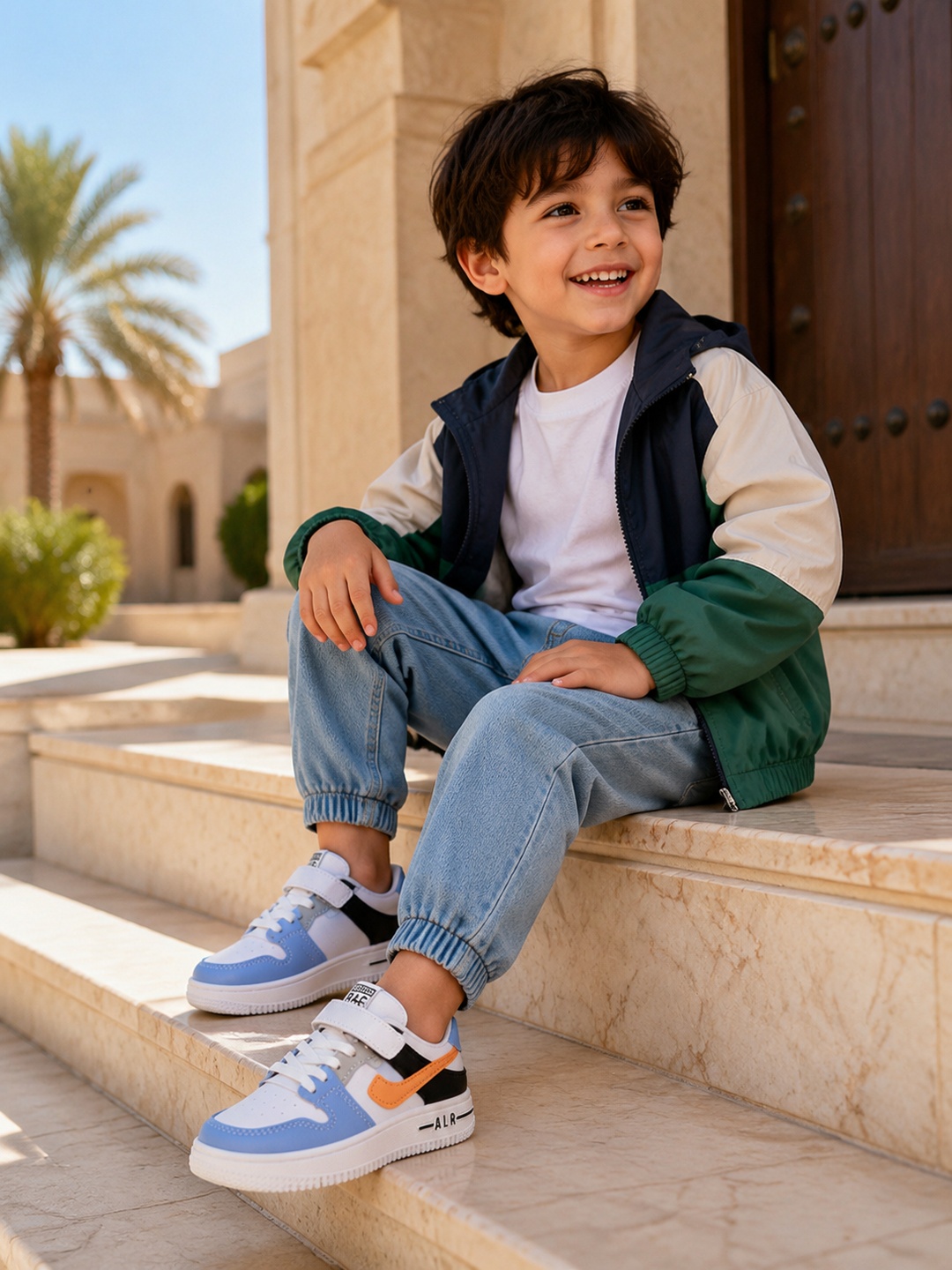 حذاء رياضي بنمط كتل الالوان وشريط إغلاق فلكرو للأولاد