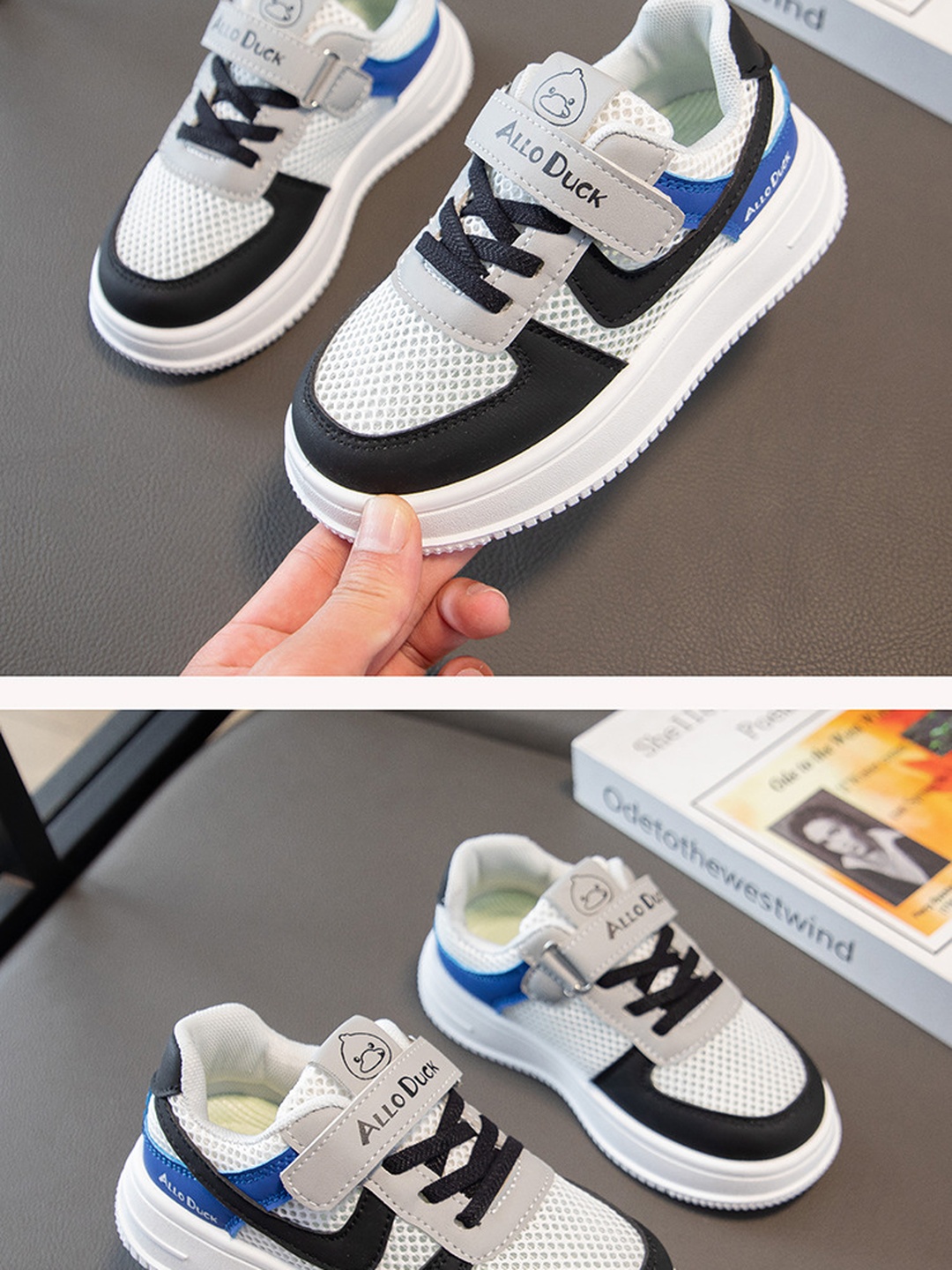 Boys Color Block Mesh Hook-and-Loop Sneakers