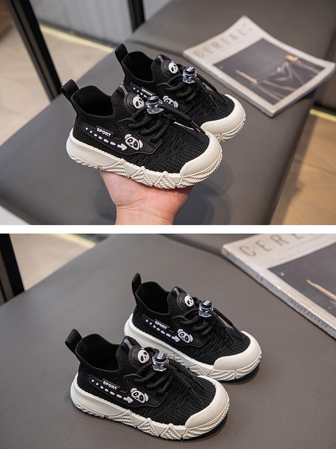 Black Knit Mesh Low-Top Sneakers