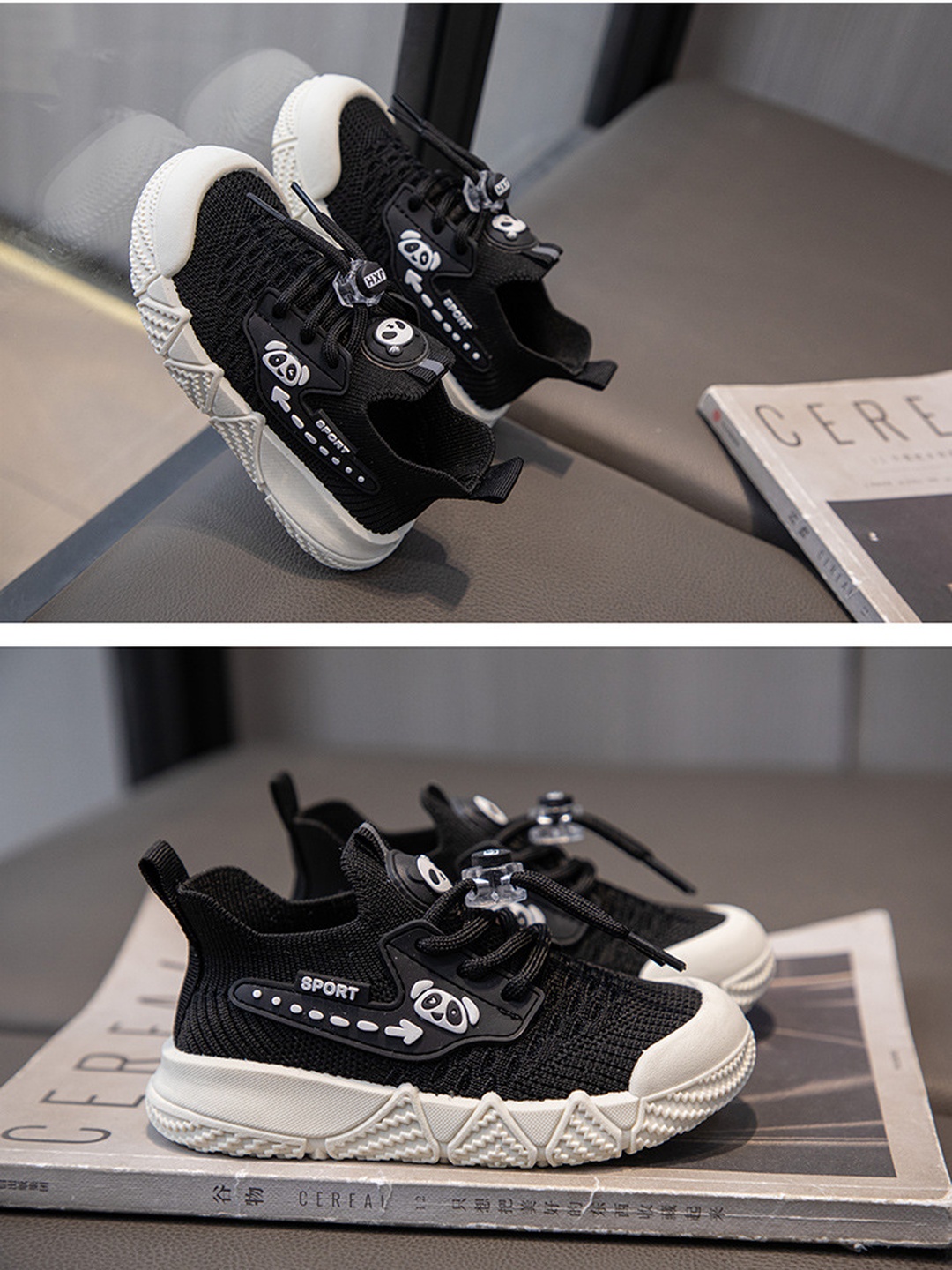Black Knit Mesh Low-Top Sneakers
