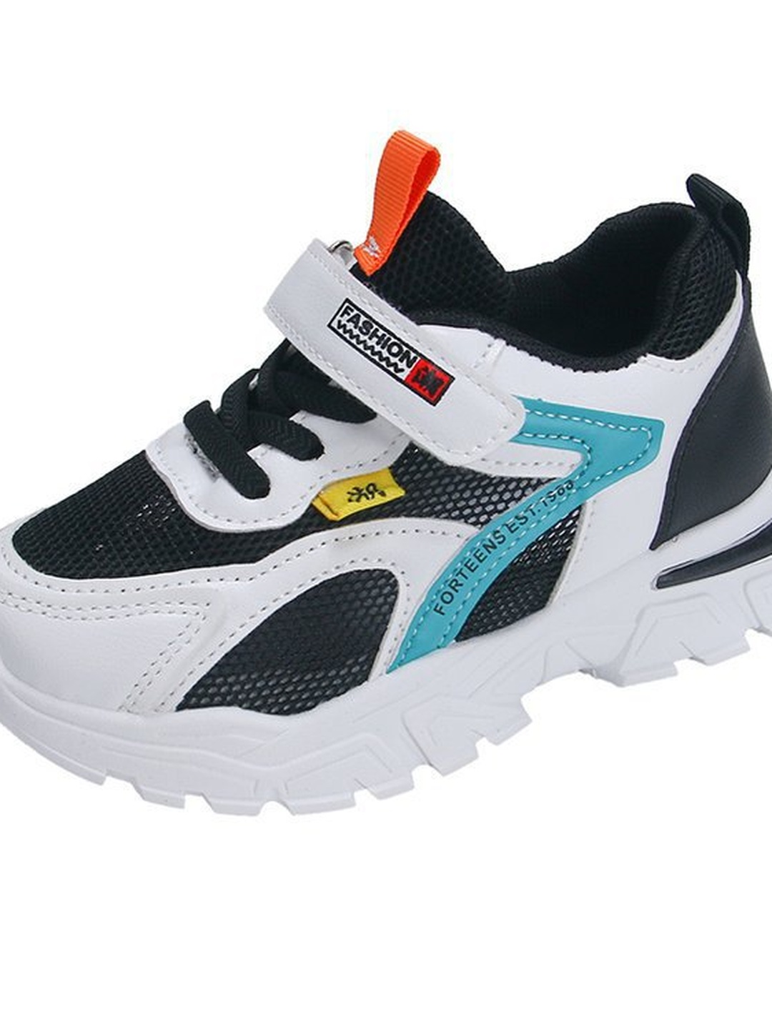 Boys White Black and Blue Mesh Hook-and-Loop Sneakers