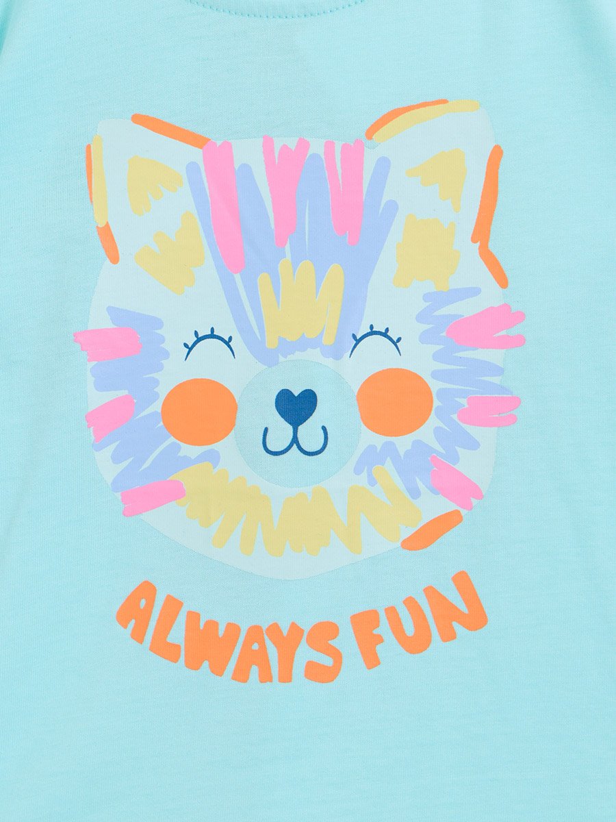 Baby Girl Light Blue Cat Graphic Cotton T-Shirt