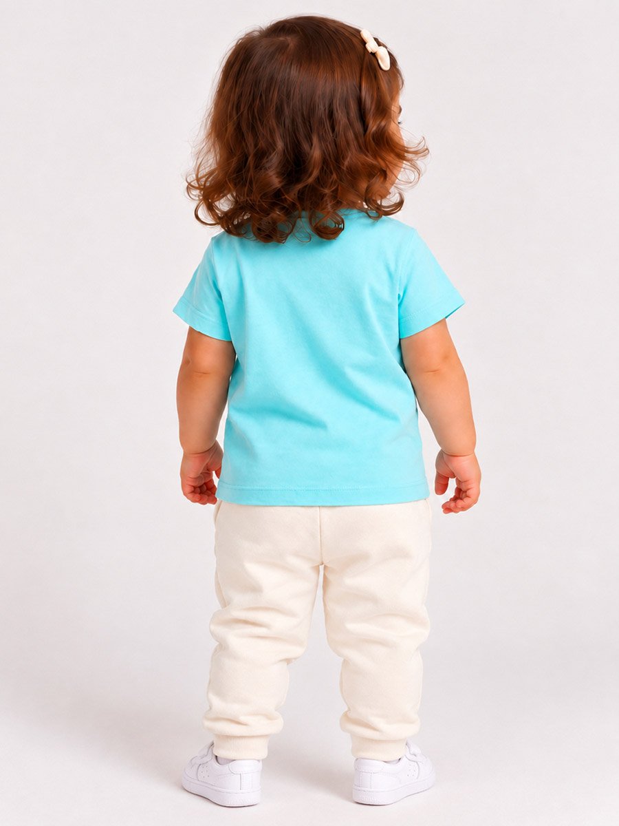 Baby Girl Light Blue Cat Graphic Cotton T-Shirt
