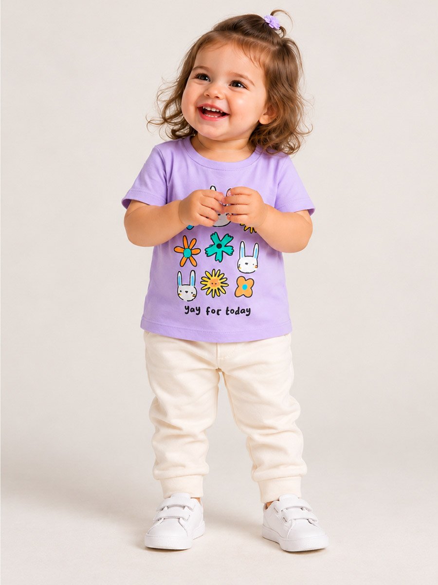 Baby Girl Lilac Bunny Graphic Cotton T-Shirt