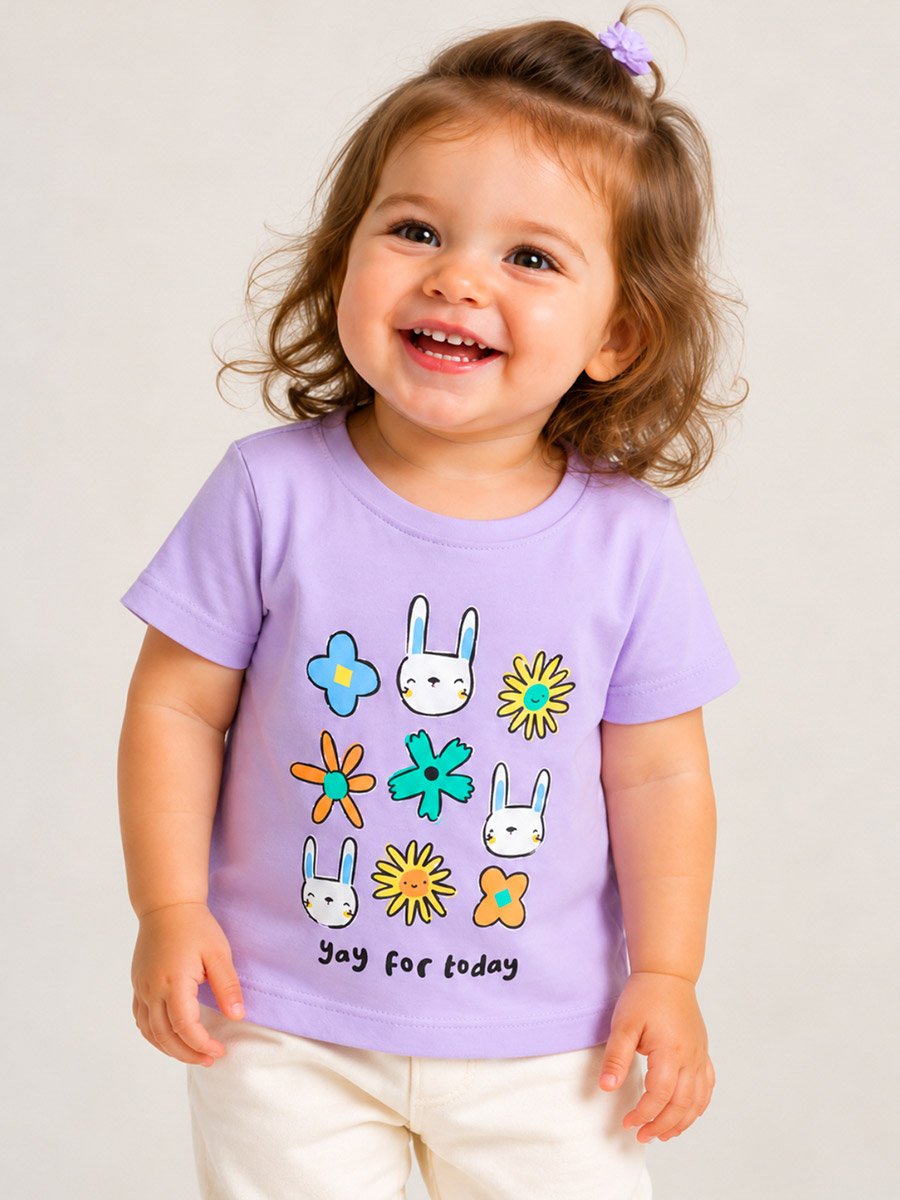 Baby Girl Lilac Bunny Graphic Cotton T-Shirt