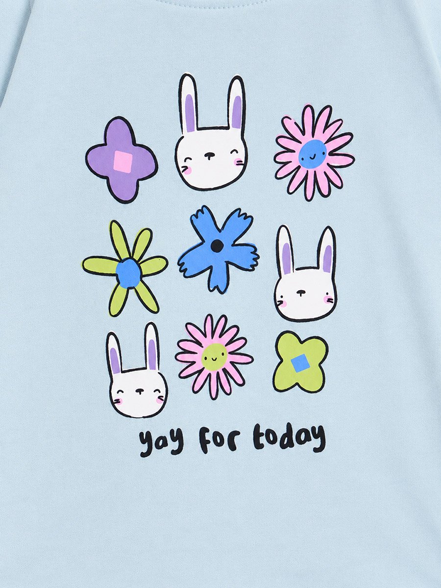 Baby Girl Light Blue Bunny Graphic Cotton T-Shirt